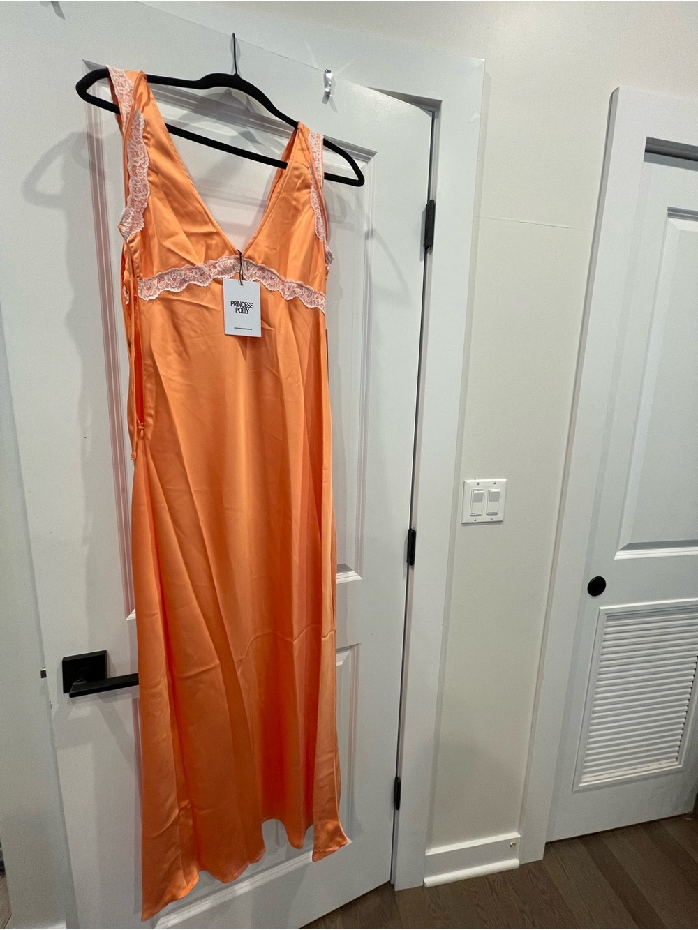 Princess Polly Peach-Orange Satin Lace-Trim Slip